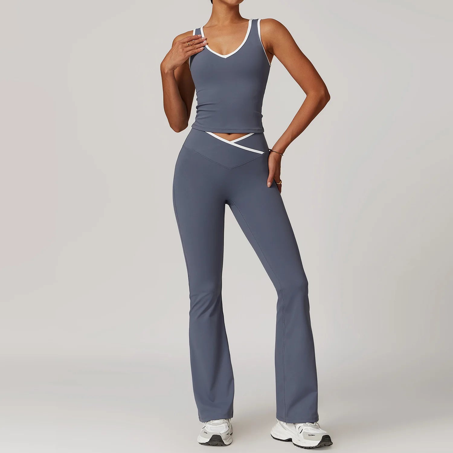 2PCS WOMEN FITNESS BLUE GREY SET