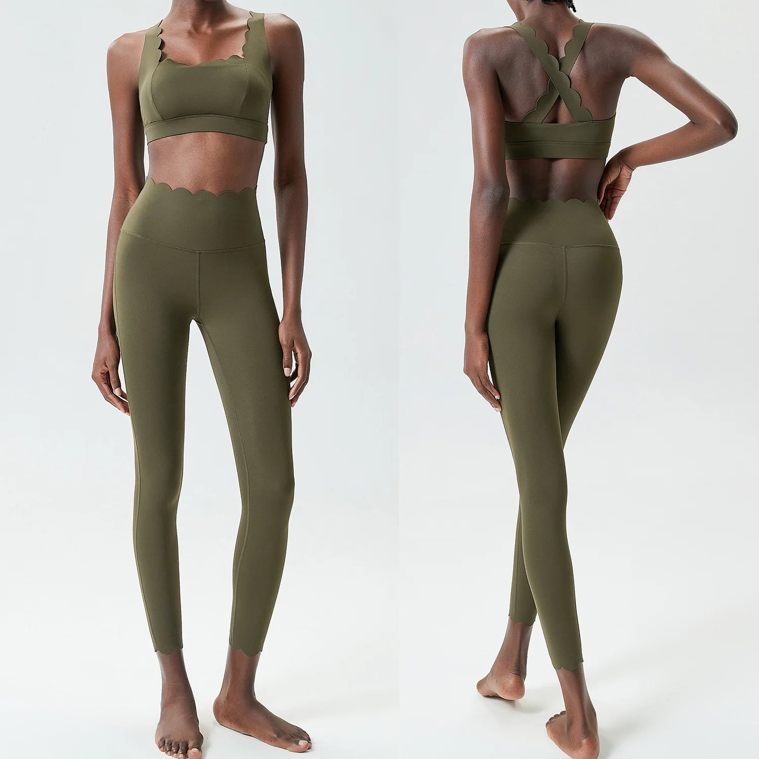 TWO PIECES FITNESS YOGA FOREST GREEN SET