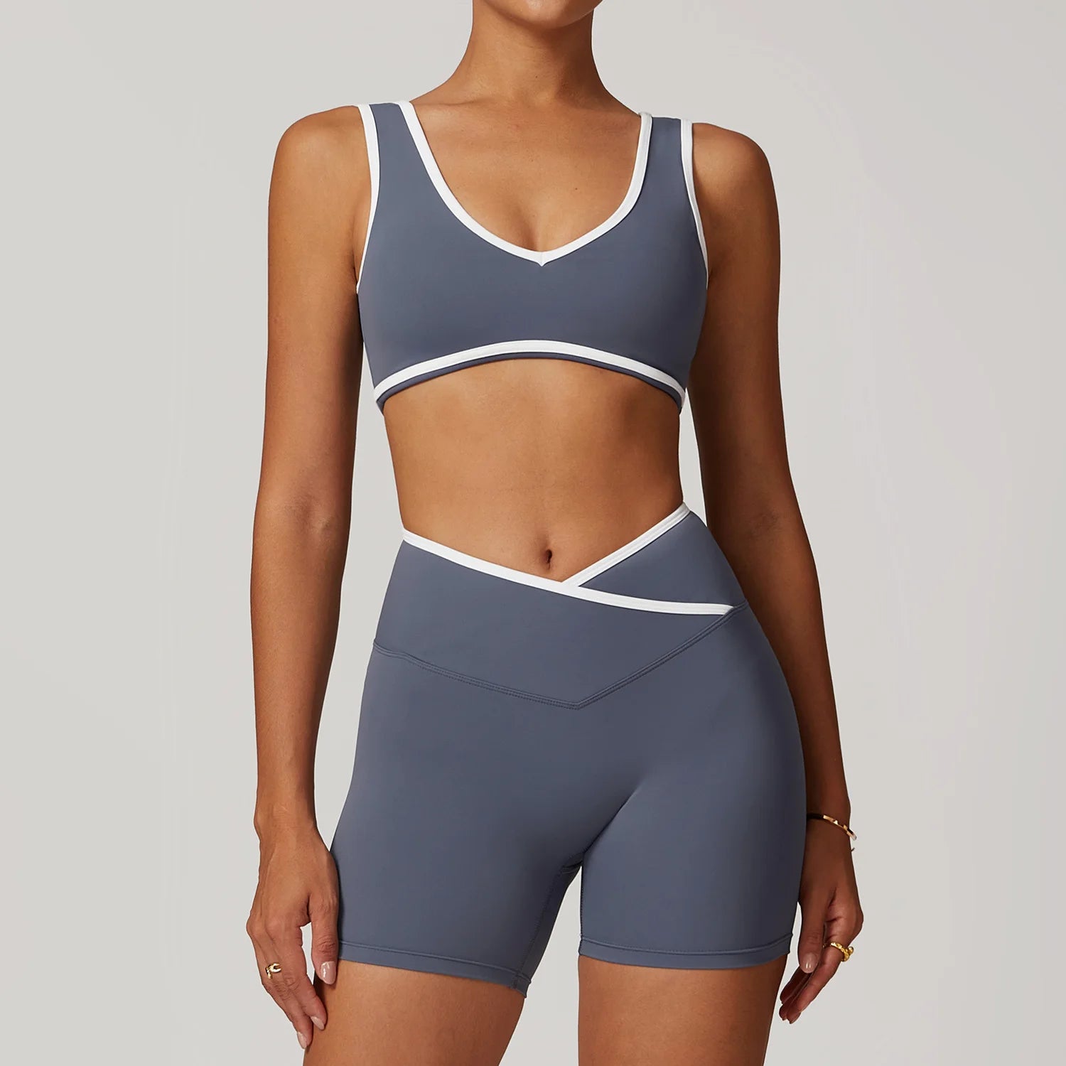 2PCS WOMEN FITNESS BLUE GREY SET