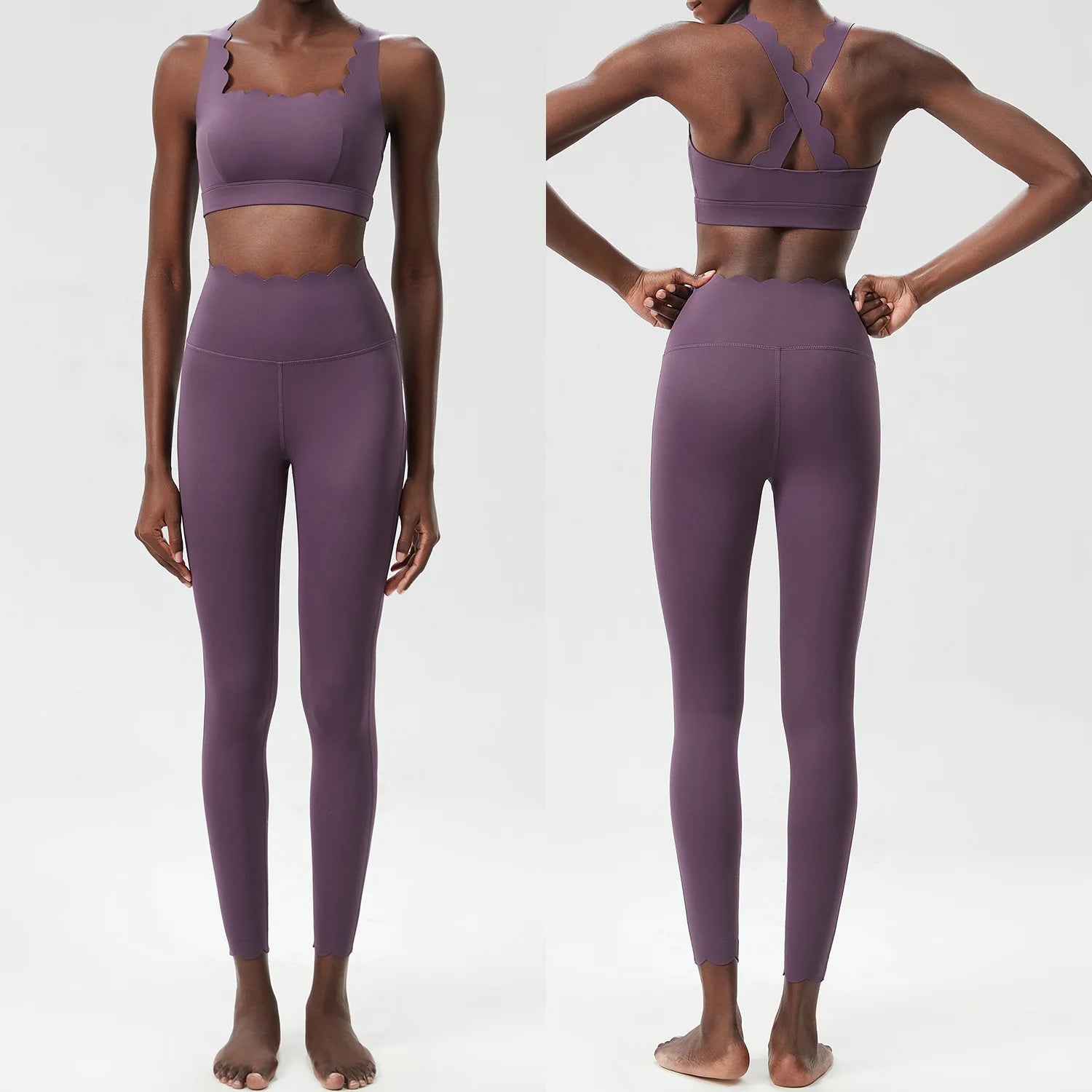 TWO PIECES FITNESS YOGA DARK PURPLE SET