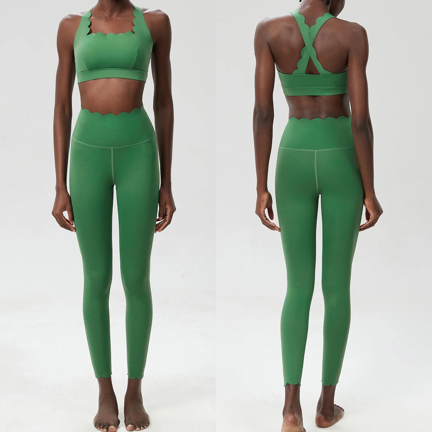 TWO PIECES FITNESS YOGA DARK GREEN SET