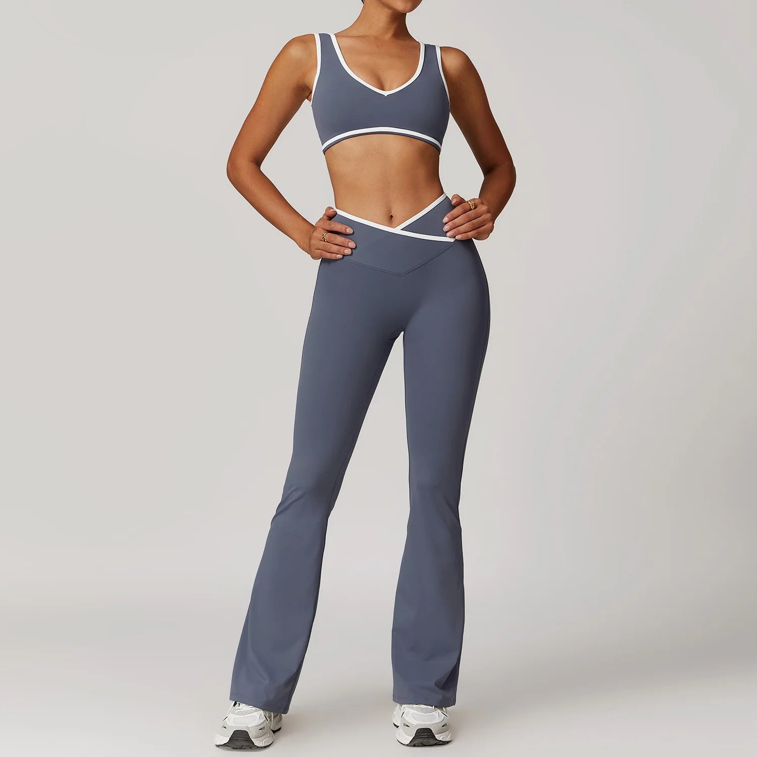 2PCS WOMEN FITNESS BLUE GREY SET